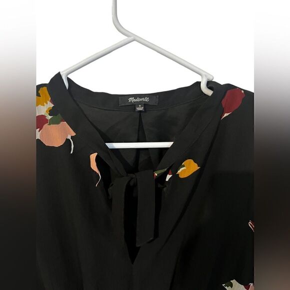 Madewell Black Floral Tie Dress F9892 tie neck - Picture 4 of 6